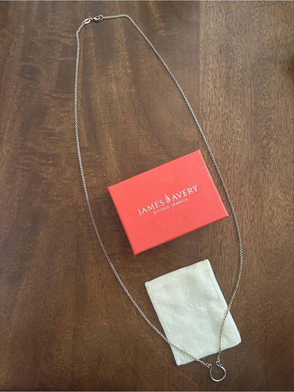 James Avery Silver Horseshoe Pendant Necklace with Coral Box